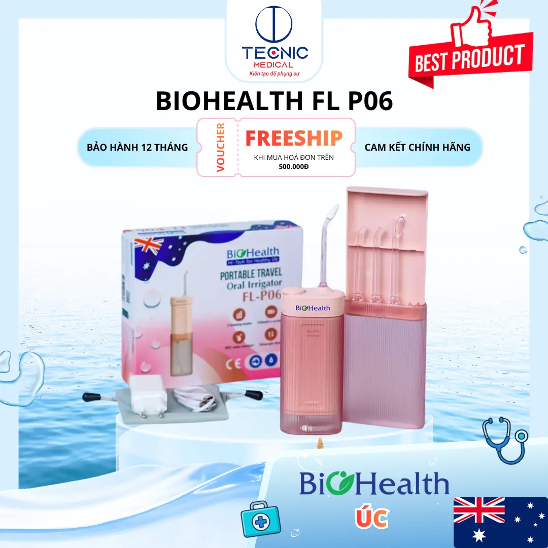 Máy Tăm Nước Làm Sạch Răng & Massage Lợi Cho Gia Đình 3 Chế Độ IPX7 - BioHealth FL P06